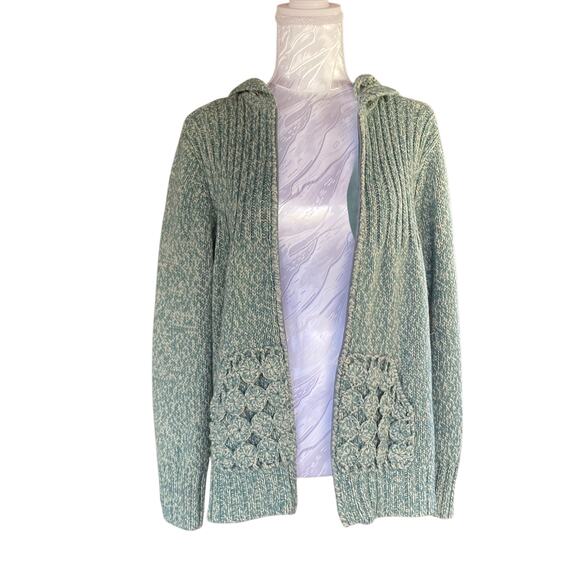 Y2K Cabelas Yoyo Turquoise Green Crochet Hood Full Zip Knit Sweater Size 2XL - Picture 1 of 16